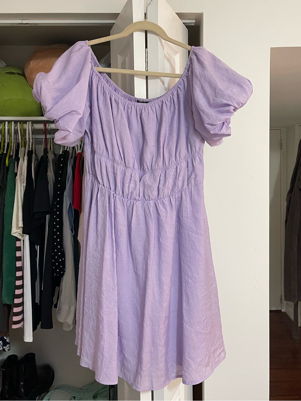 Lilac Puff-Sleeve Casual Dress